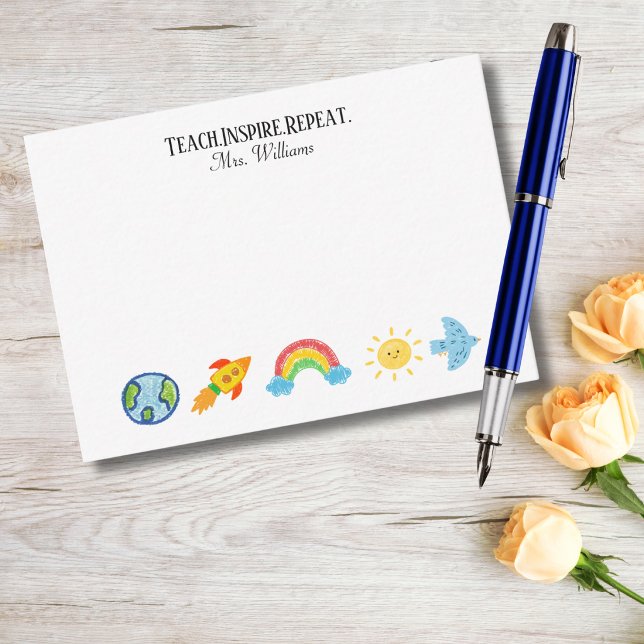 Crayon World Globe Rocket Rainbow Sun Teacher  Note Card (Creator Uploaded)
