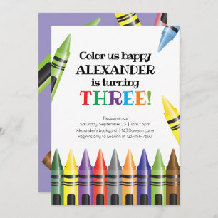 Crayons 3rd Birthday Third Photo Birthday Invitation