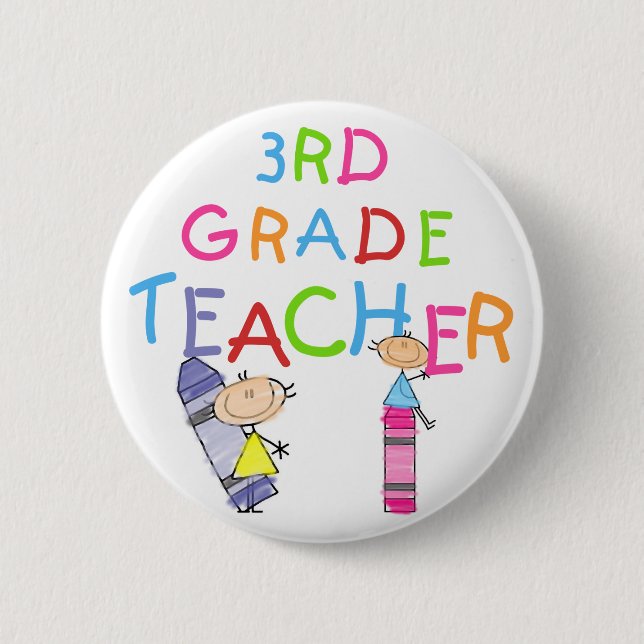 Crayons 3rd Grade Teacher Tshirts and Gifts Pinback Button (Front)