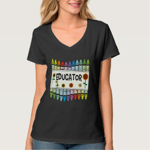 Crayons And Flower Teaching Educator T-Shirt