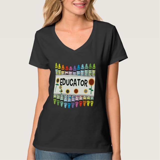 Crayons And Flower Teaching   Educator T-Shirt (Front)