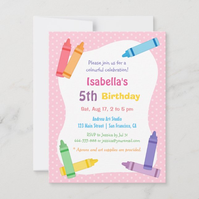 Crayons Arts and Crafts Kids Birthday Party Invitation (Front)
