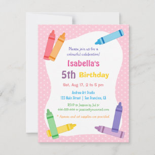 Crayons Arts and Crafts Kids Birthday Party Invitation