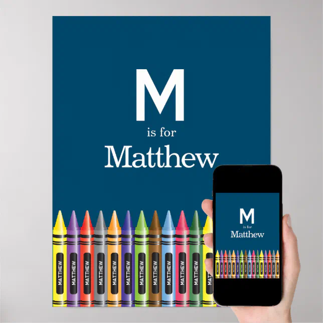 Crayons Boy Navy Blue Typography Monogram Poster Zazzle