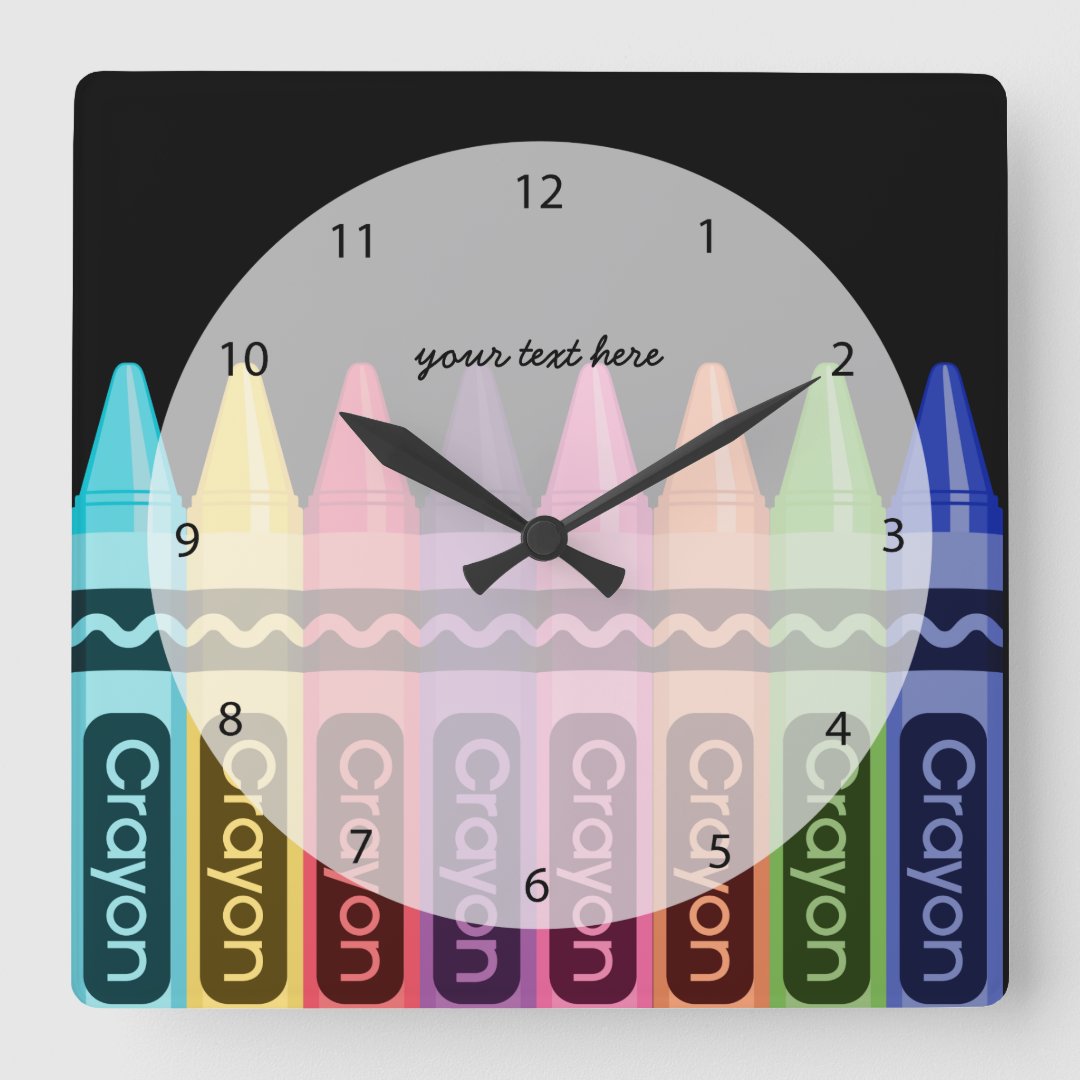 Crayons * choose your background color square wall clock | Zazzle
