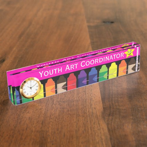 Crayons Desk Name Plate With Clock