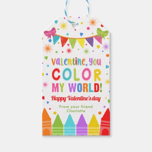 Crayons gift tag Valentines day tag