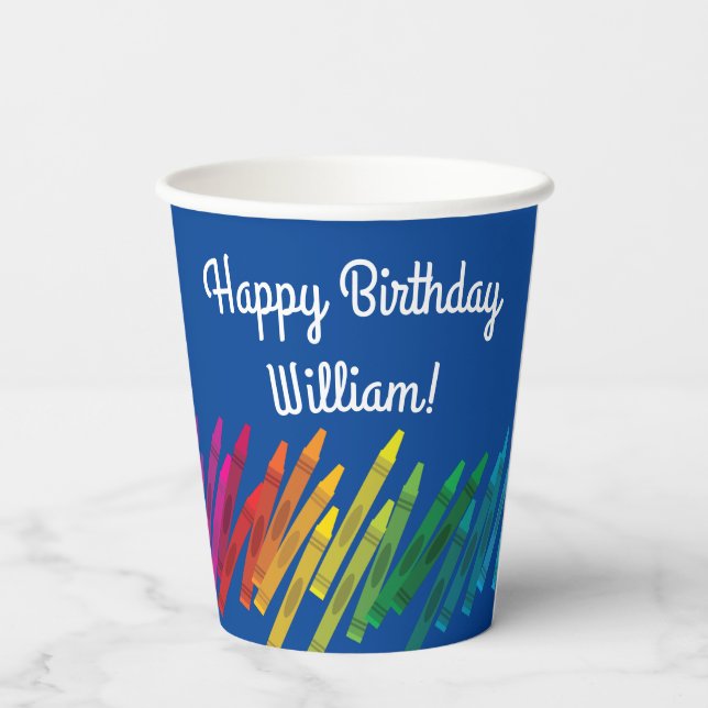 Crayons Kids Birthday Party Art Cute Colorful Paper Cups (Back)