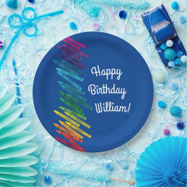 Crayons Kids Birthday Party Art Cute Colorful Paper Plates (Party)