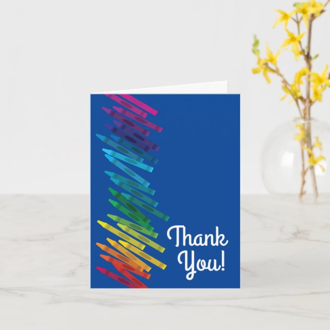 Crayons Kids Birthday Party Art Thank You Card (Yellow Flower)