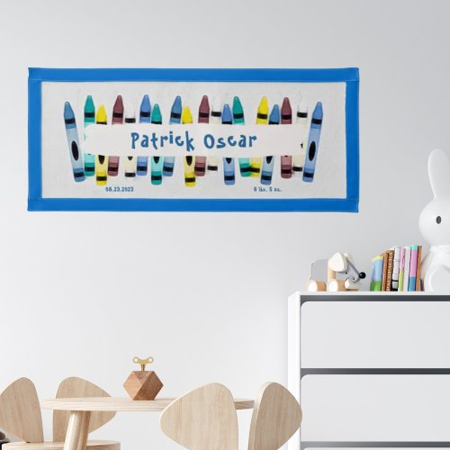 Crayons Kids Boy Date Weight Nursery Pennant