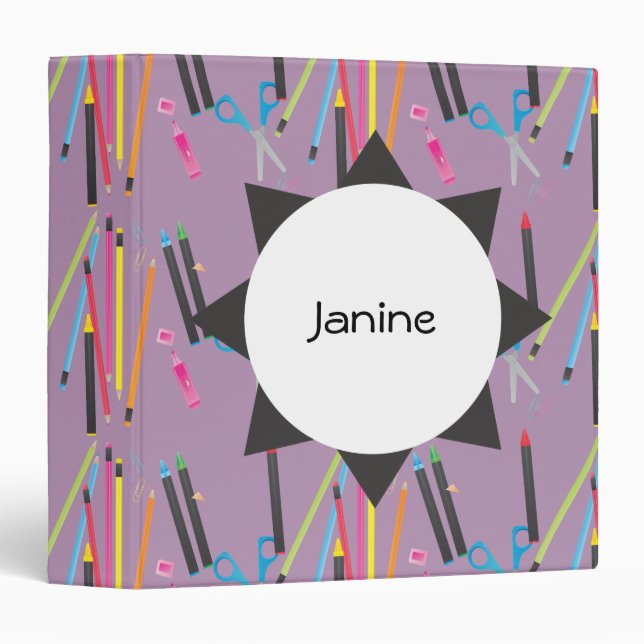 Crayons Pencils and More in Purple 3 Ring Binder (Front/Spine)