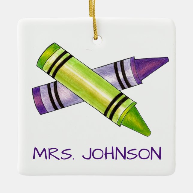 Crayons Personalized Art Teacher School Education Ceramic Ornament (Front)
