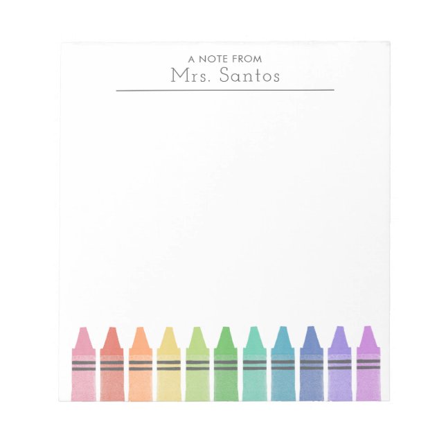 Crayons Personalized Elementary School Teacher Notepad (Front)