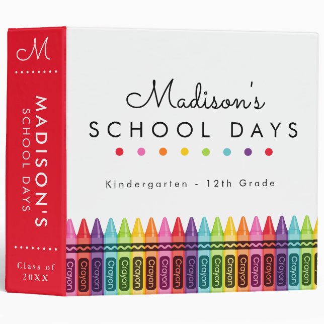 Crayons Personalized School Years Photo Keepsake 3 Ring Binder (Front/Spine)