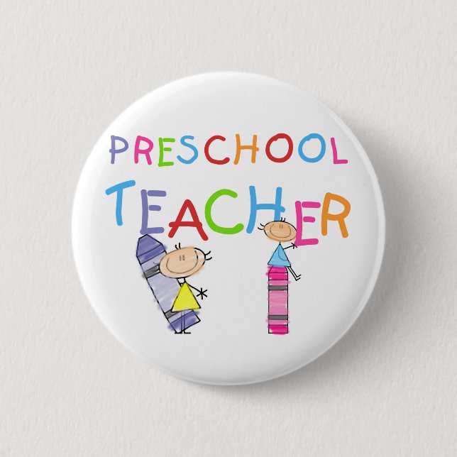 Crayons Preschool Teacher Tshirts and Gifts Button (Front)