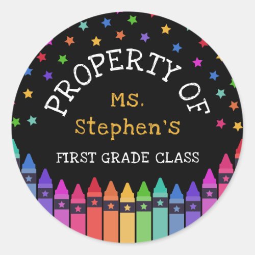 Crayons Stars Colorful Property of Classroom Classic Round Sticker