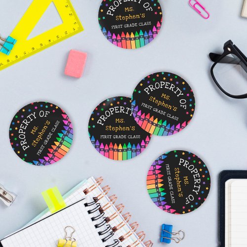 Crayons Stars Colorful Property of Classroom Classic Round Sticker