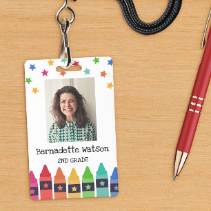 Crayons & Stars Colorful School Teacher ID Badge