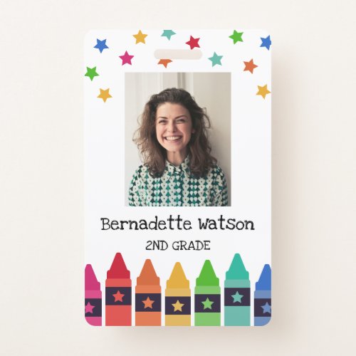 Crayons  Stars Colorful School Teacher ID Badge