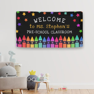 Crayons Stars Colorful Welcome Teacher's Classroom Banner