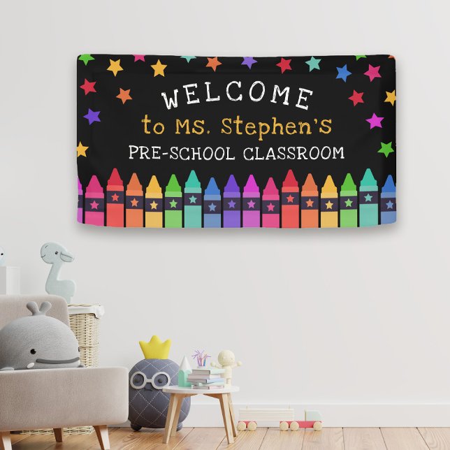 Crayons Stars Colorful Welcome Teacher's Classroom Banner (Creator Uploaded)