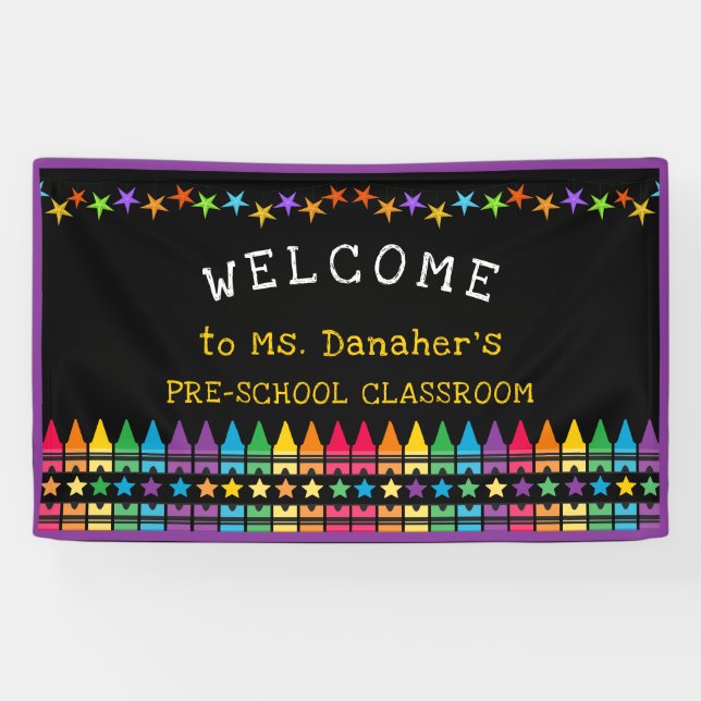 Crayons Stars Colorful Welcome Teacher's Classroom Banner (Horizontal)
