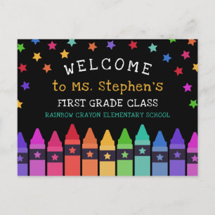 Crayons Stars Colorful Welcome Teacher's Classroom Postcard