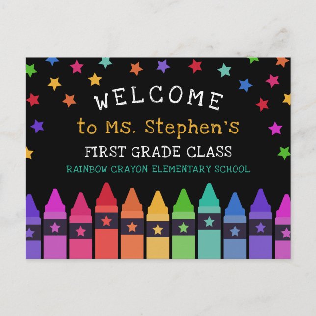 Crayons Stars Colorful Welcome Teacher's Classroom Postcard (Front)