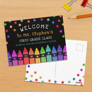 Crayons Stars Colorful Welcome Teacher's Classroom Postcard