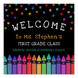 Crayons Stars Colorful Welcome Teacher's Classroom Poster
