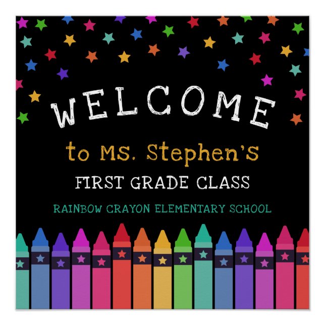 Crayons Stars Colorful Welcome Teacher's Classroom Poster (Front)