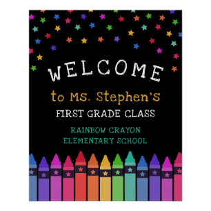 Crayons Stars Colorful Welcome Teacher's Classroom Poster