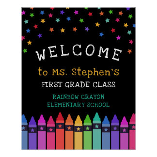 Crayons Stars Colorful Welcome Teacher's Classroom Poster