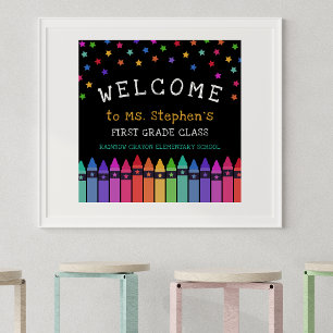 Crayons Stars Colorful Welcome Teacher's Classroom Poster
