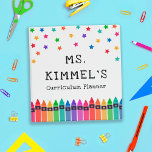 Crayons & Stars Curriculum Teacher Planner<br><div class="desc">Teacher curriculum planner binder personalized with the teacher's name beneath colorful stars and above a row of crayons in a rainbow gradient. Kindergarten teacher planner binder in a colorful and fun design.</div>