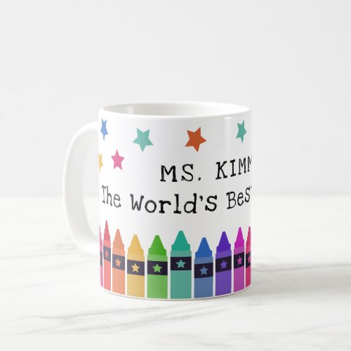 Crayons  Stars Worlds Best Teacher Appreciation Coffee Mug