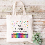 Crayons & Stars World's Best Teacher Appreciation Tote Bag<br><div class="desc">World's best teacher tote bag personalized with the teacher's name beneath colorful stars and above a row of crayons in a rainbow gradient. Kindergarten teacher tote bag with colorful crayons and stars.</div>