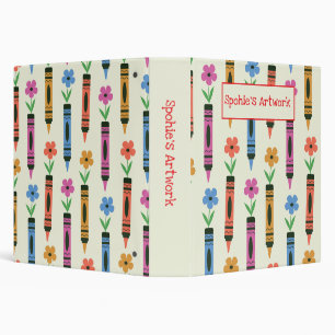 Crayons with Flowers children's artwork Keepsake 3 Ring Binder