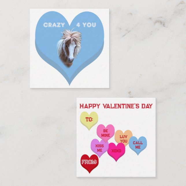 CRAZY 4 YOU Silly Pony Conversation Hearts Note Card (Front/Back)