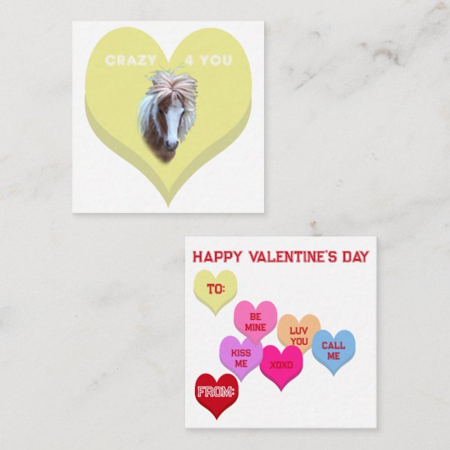 CRAZY 4 YOU Silly Pony Conversation Hearts Note Card (Front/Back)