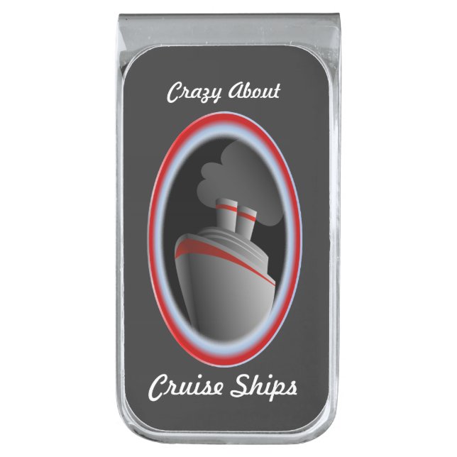 Crazy About Cruise Ships Silver Finish Money Clip (Front Vertical)
