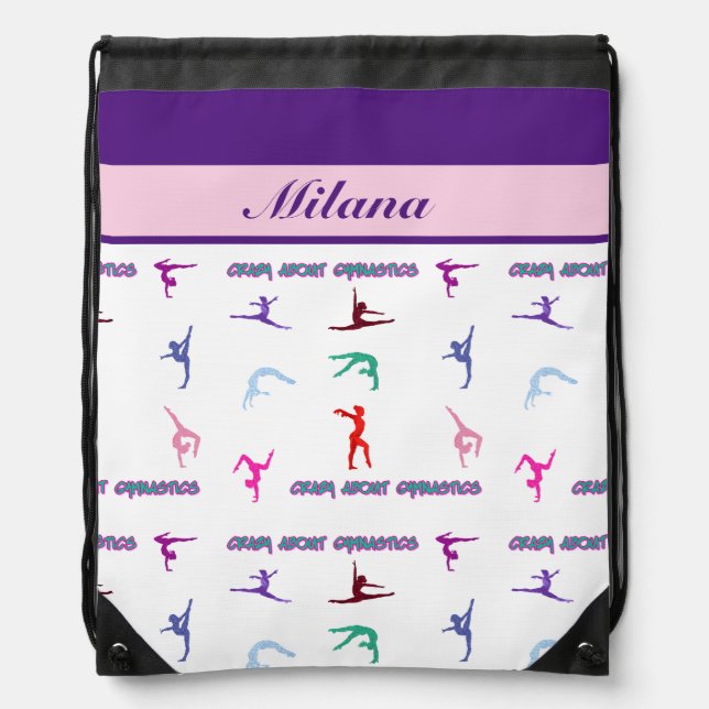 Crazy About Gymnastics Drawstring Bag (Front)