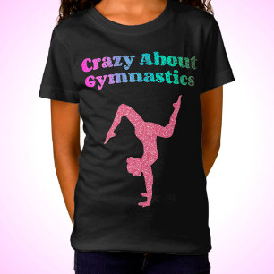 Crazy About Gymnastics Handstand Distressed Font T-Shirt