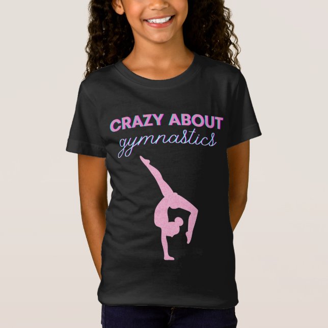 Crazy About Gymnastics Pink & White T-Shirt  (Front)