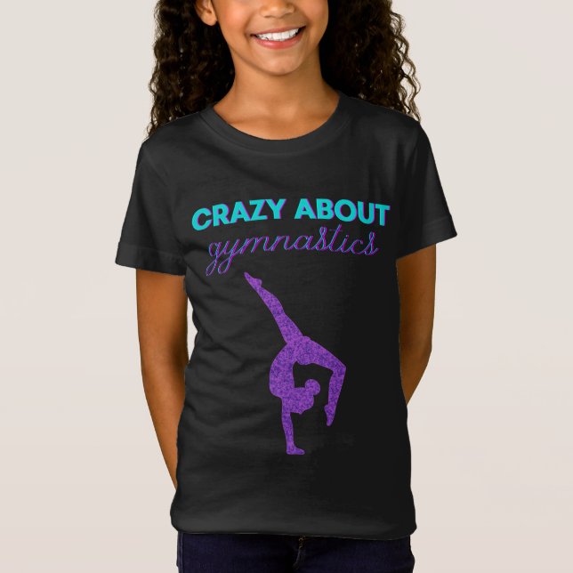 Crazy About Gymnastics Purple & Aqua T-Shirt  (Front)