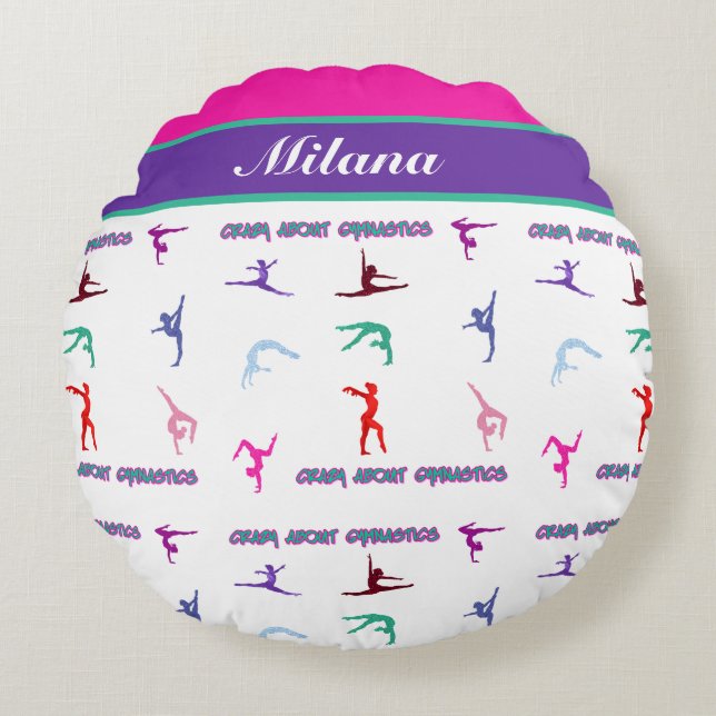 Crazy About Gymnastics Round Pillow (Front)