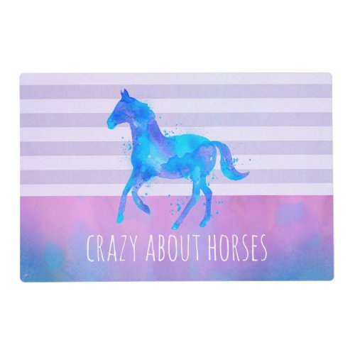 Crazy About Horses Pink and Blue Watercolor Placemat