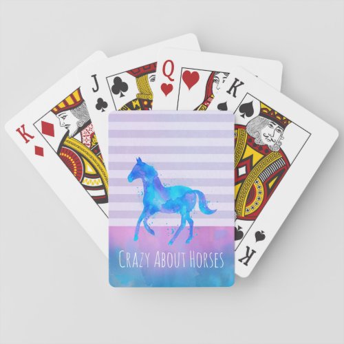 Crazy About Horses Pink and Blue Watercolor Playing Cards