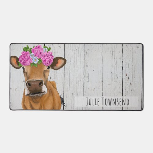 Crazy About the Farm Desk Mat _ Cow with Roses